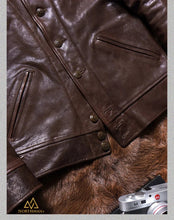 NorthmanPlus Washed Vegetable Tanned Goatskin Men's Highland Barley Collar Vintage Genuine Leather Jacket