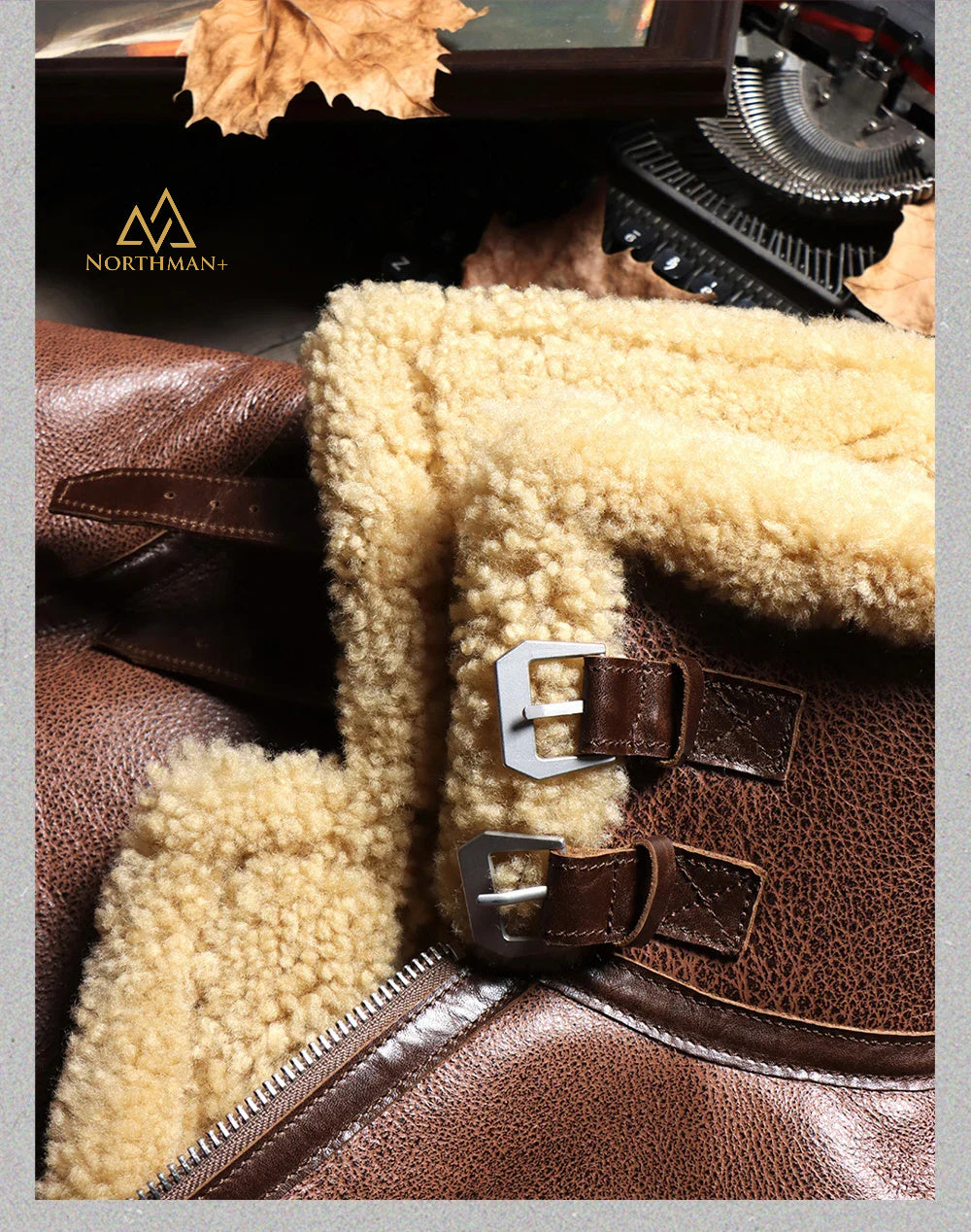 Blouson aviateur classique en cuir de mouton B-3 marron de Northman+