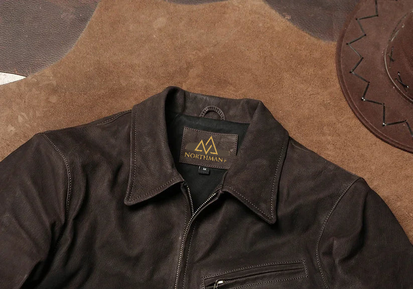 1930 Lapel Slim-fit vintage biker styled leather jacket for men