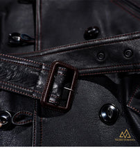 NorthmanPlus Water Dyed Calfhide Classic Rancher Men's Removable Belt Trench Coat 740 Double Breasted Real Wool Collar Coat