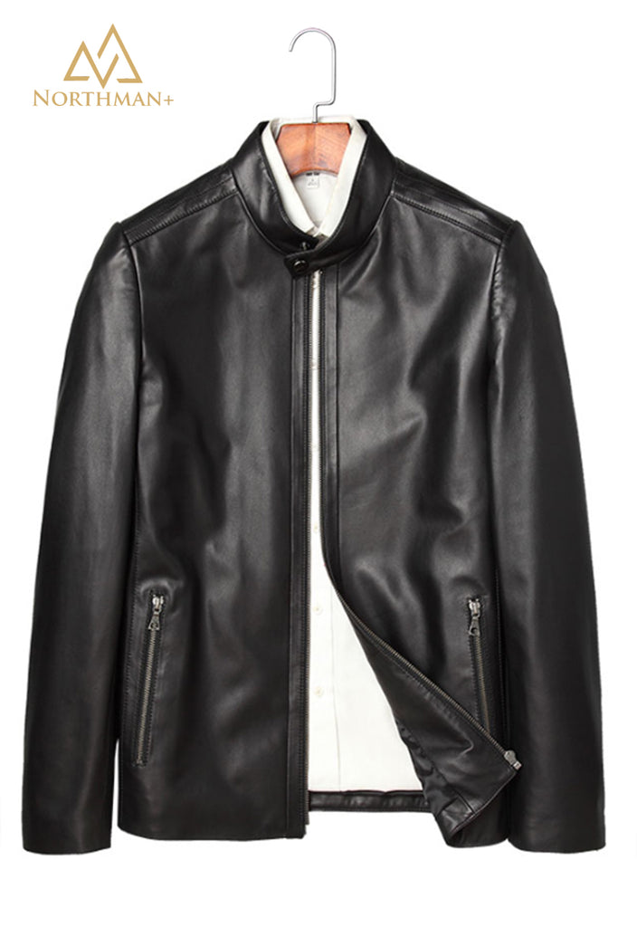 Men's Slim Fit Leather Jacket : The Mandarin Collar – Northman Plus
