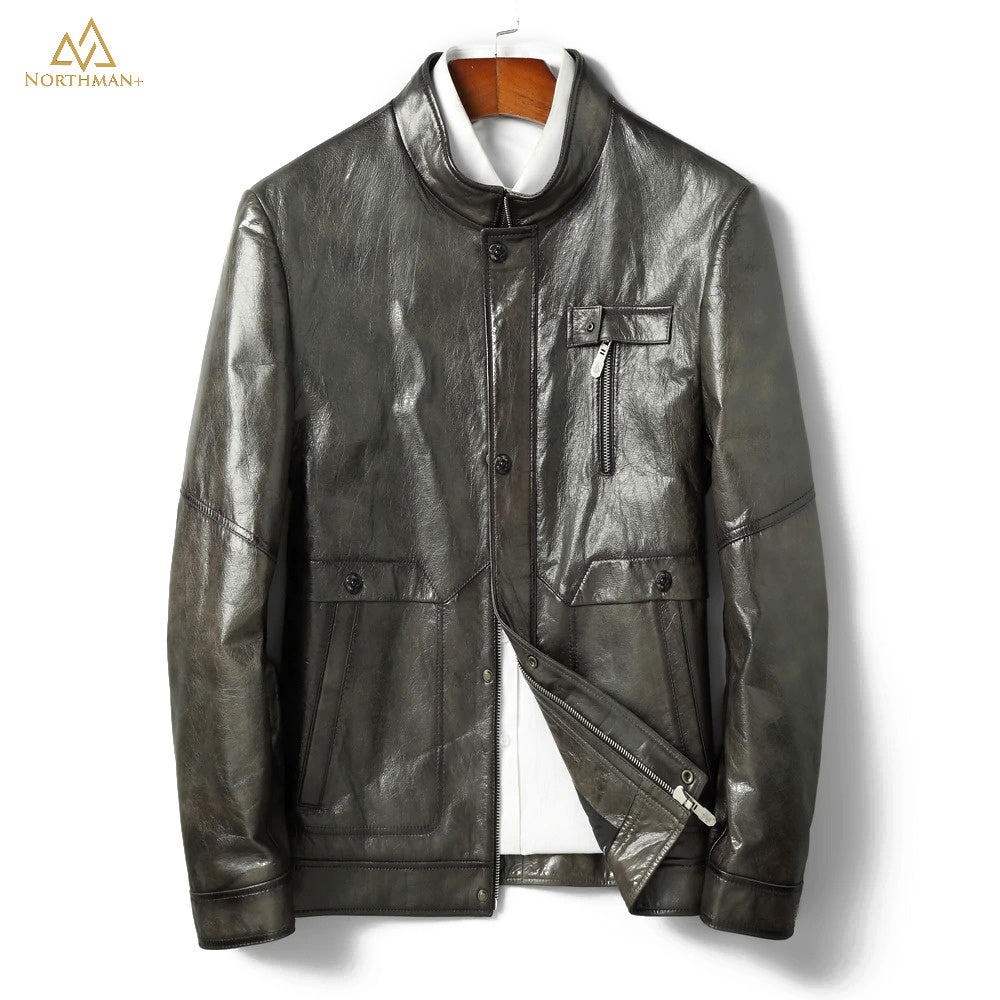 The Meteorite leather jacket in Olive