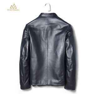 Classic leather jacket in Navy Blue for Men.