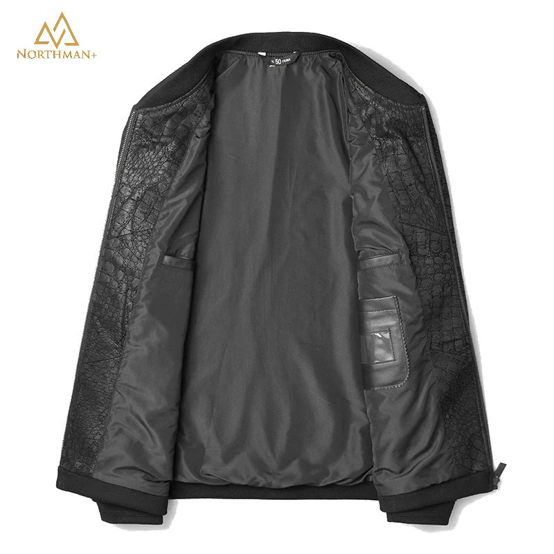 Blouson bombardier en cuir ajusté pour homme Imprimé crocodile