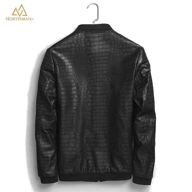 Blouson bombardier en cuir ajusté pour homme Imprimé crocodile