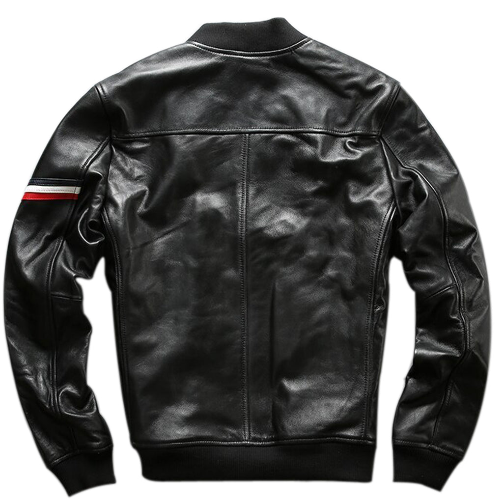 Men's Slim fit leather bomber jacket : The Lining bomber