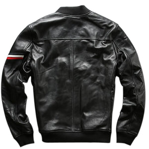Men's Slim fit leather bomber jacket : The Lining bomber