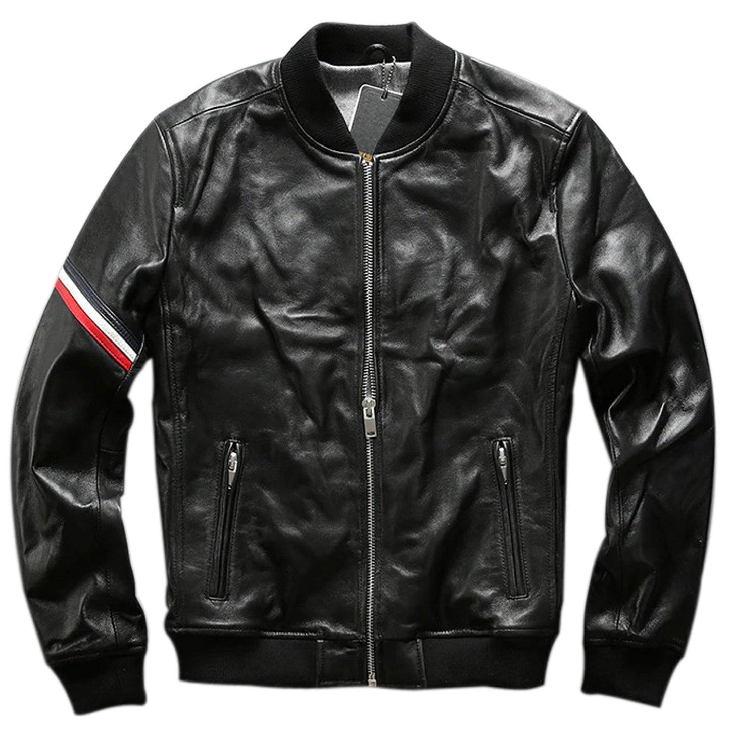 Men's Slim fit leather bomber jacket : The Lining bomber