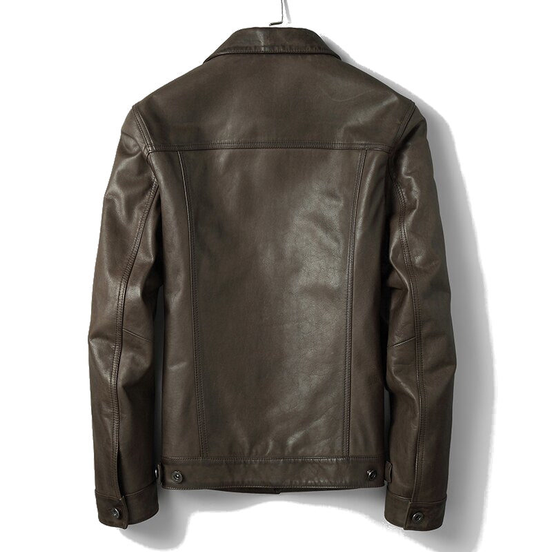 Blouson boutonné en cuir olive