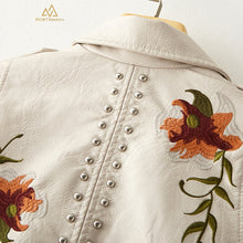 White embroidered leather jacket for women
