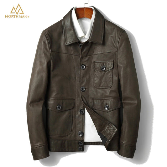 Lightning leather jacket in Olive by Northman+