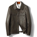 Blouson boutonné en cuir olive