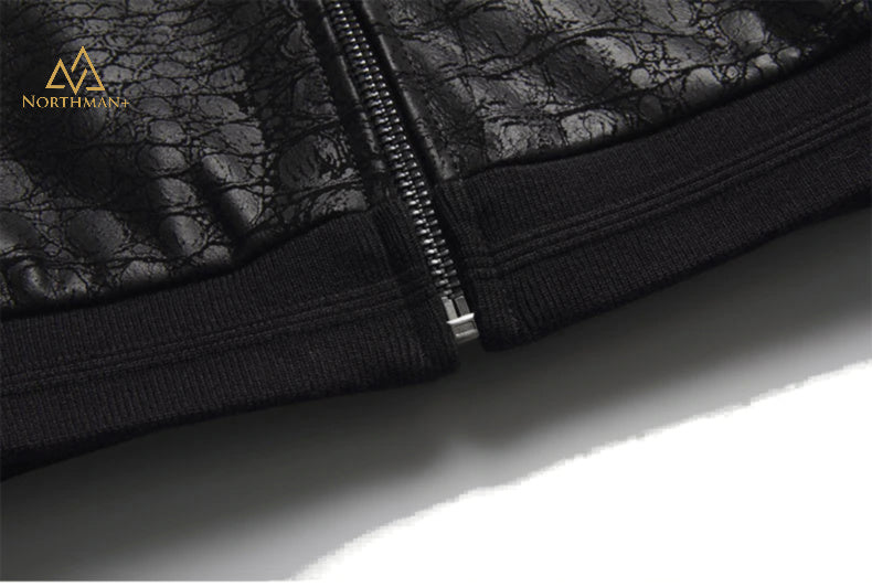 Blouson bombardier en cuir ajusté pour homme Imprimé crocodile