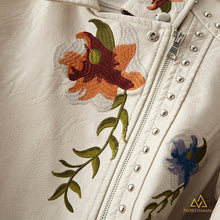 White embroidered leather jacket for women