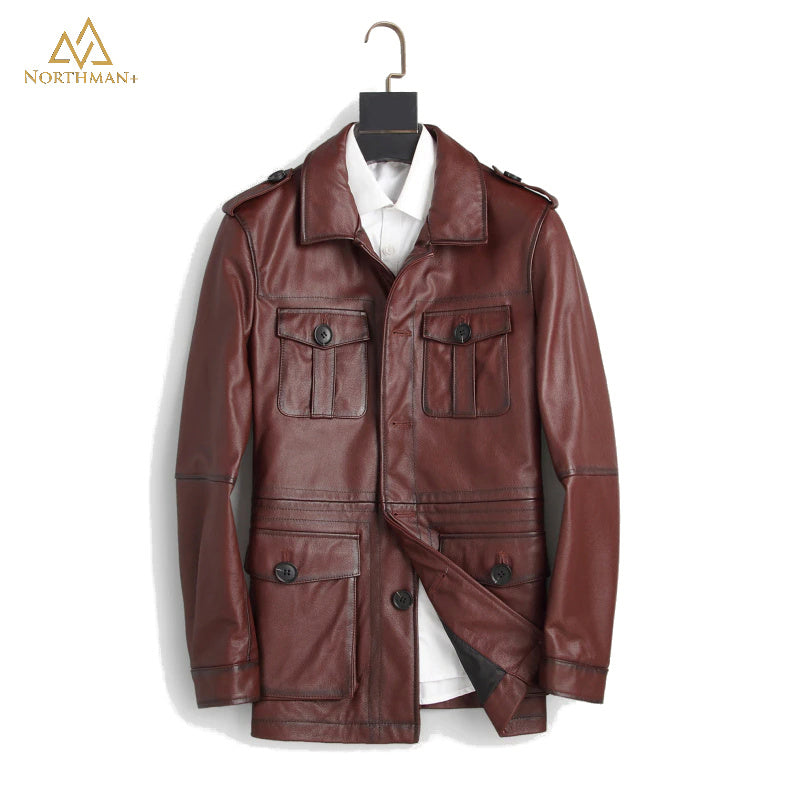Blouson en cuir Watson Field, marron