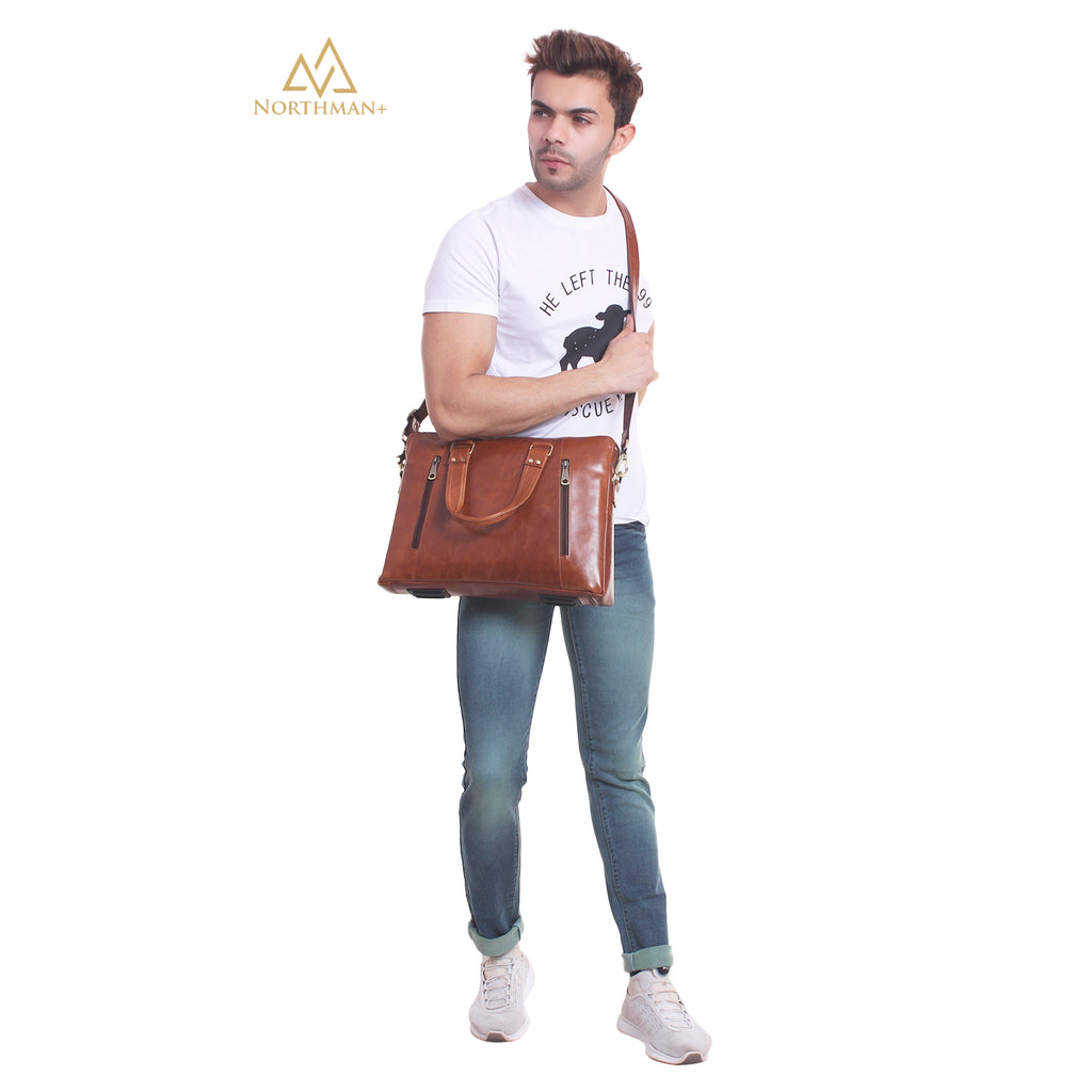 Zipped Pocket Messenger bag Tan Brown