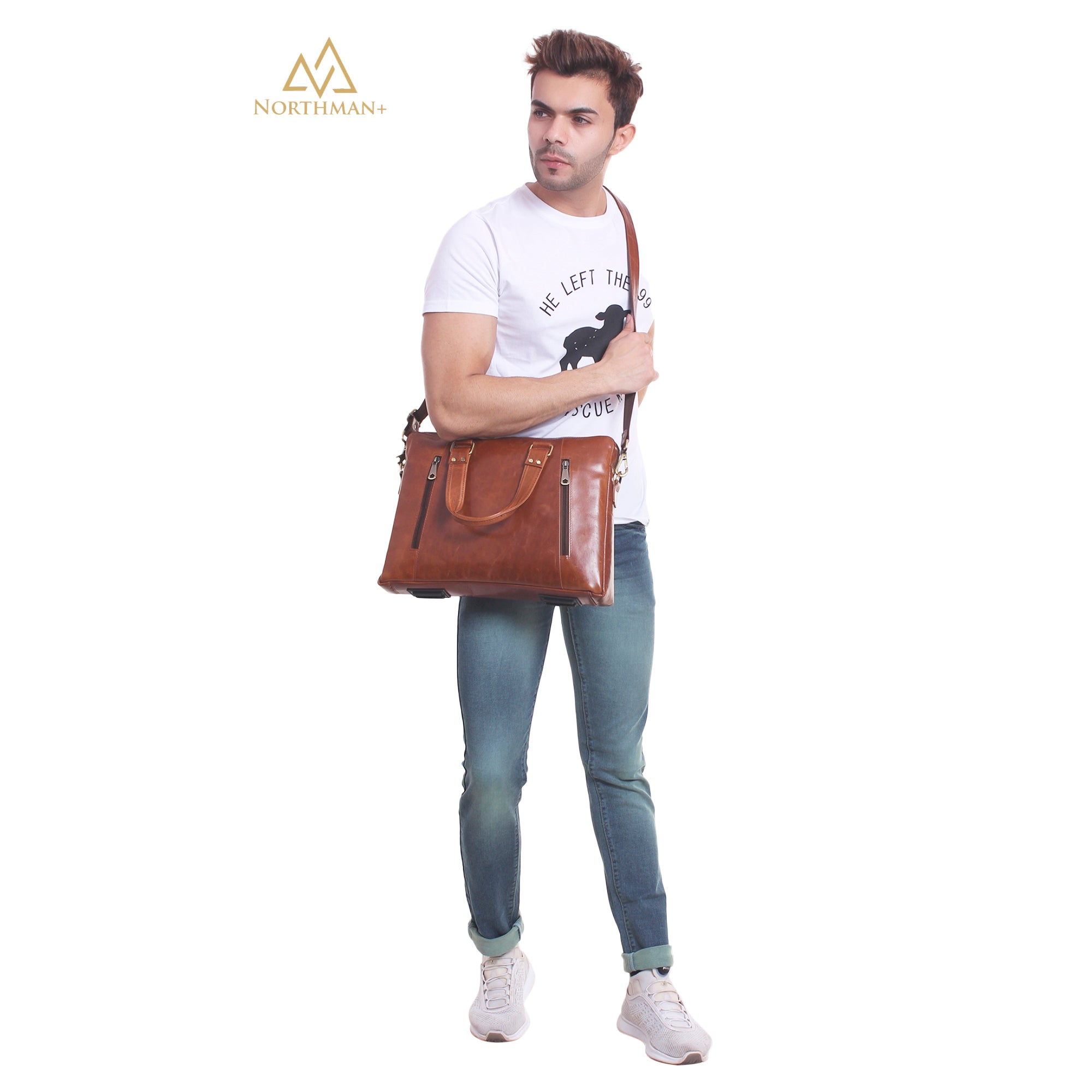 Zipped Pocket Messenger bag Tan Brown