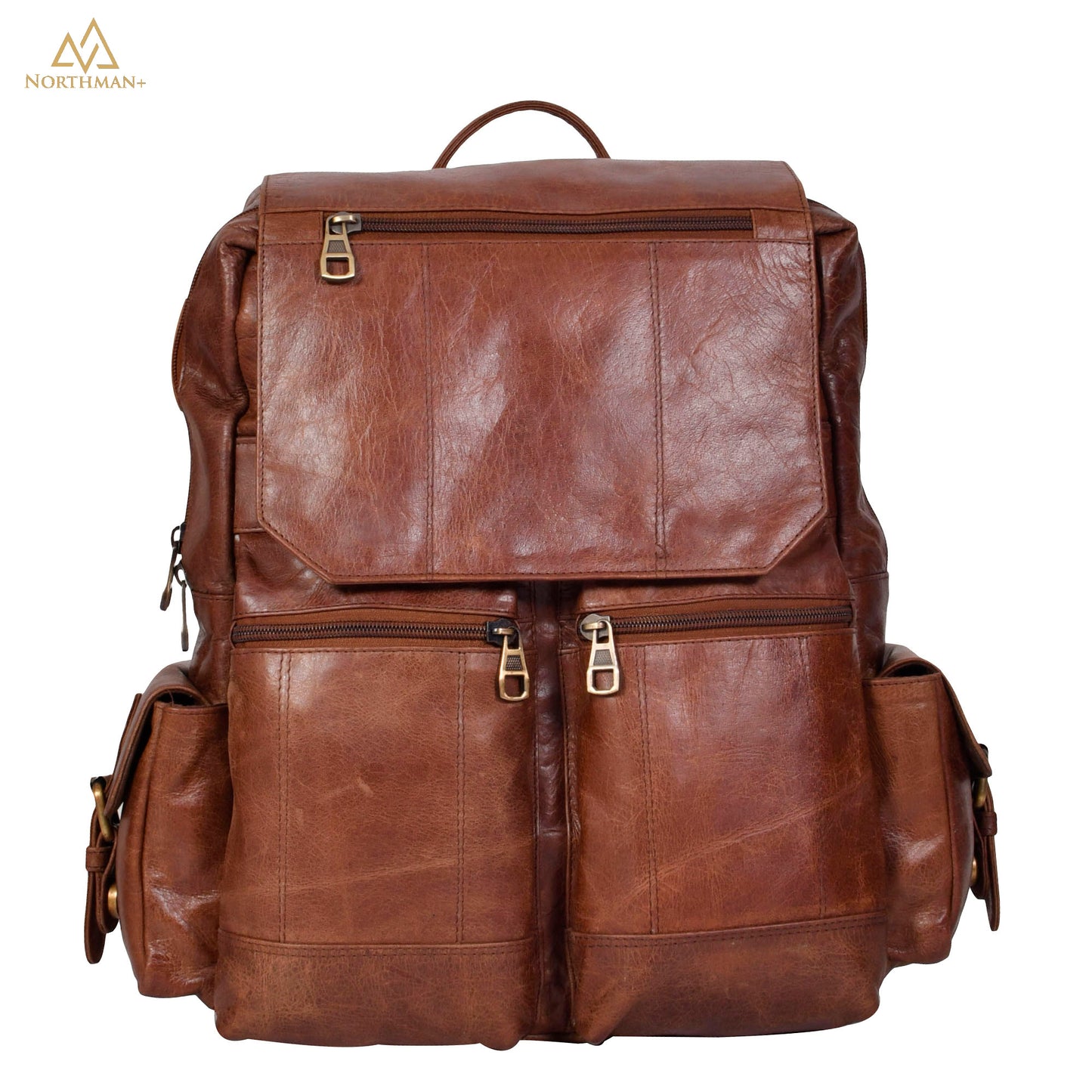 Mini multipocket backpack with flapped pocket in dark brown