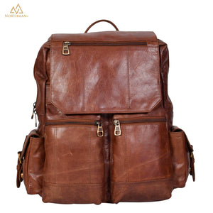 Mini multipocket backpack with flapped pocket in dark brown