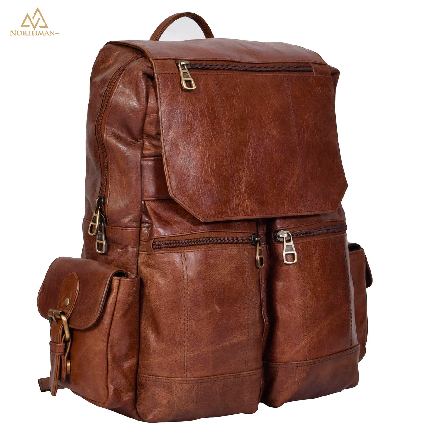 Mini multipocket backpack with flapped pocket in dark brown