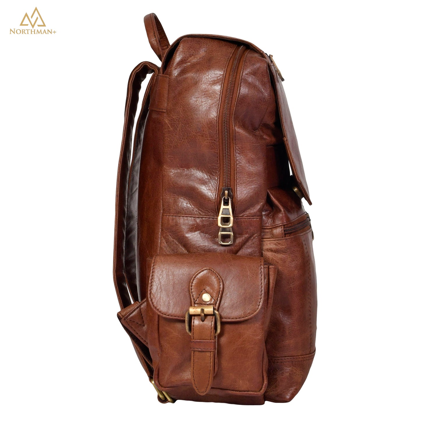 Mini multipocket backpack with flapped pocket in dark brown