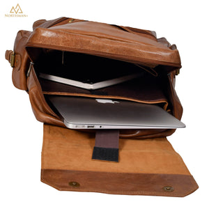 Mini multipocket backpack with flapped pocket in light brown