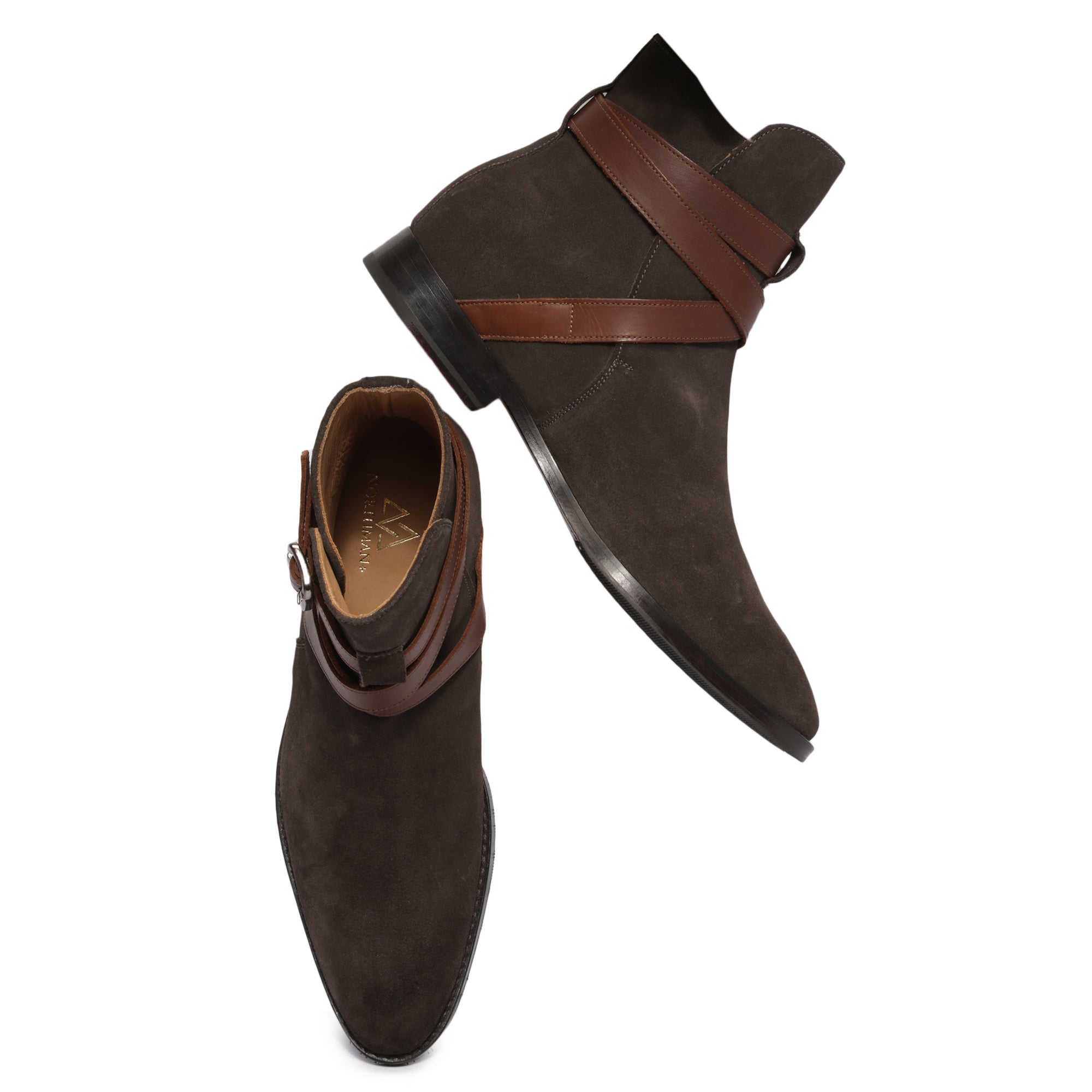 Bottes Jodhpur en daim marron avec brides de couleur fauve : Les bottes Jodhpur