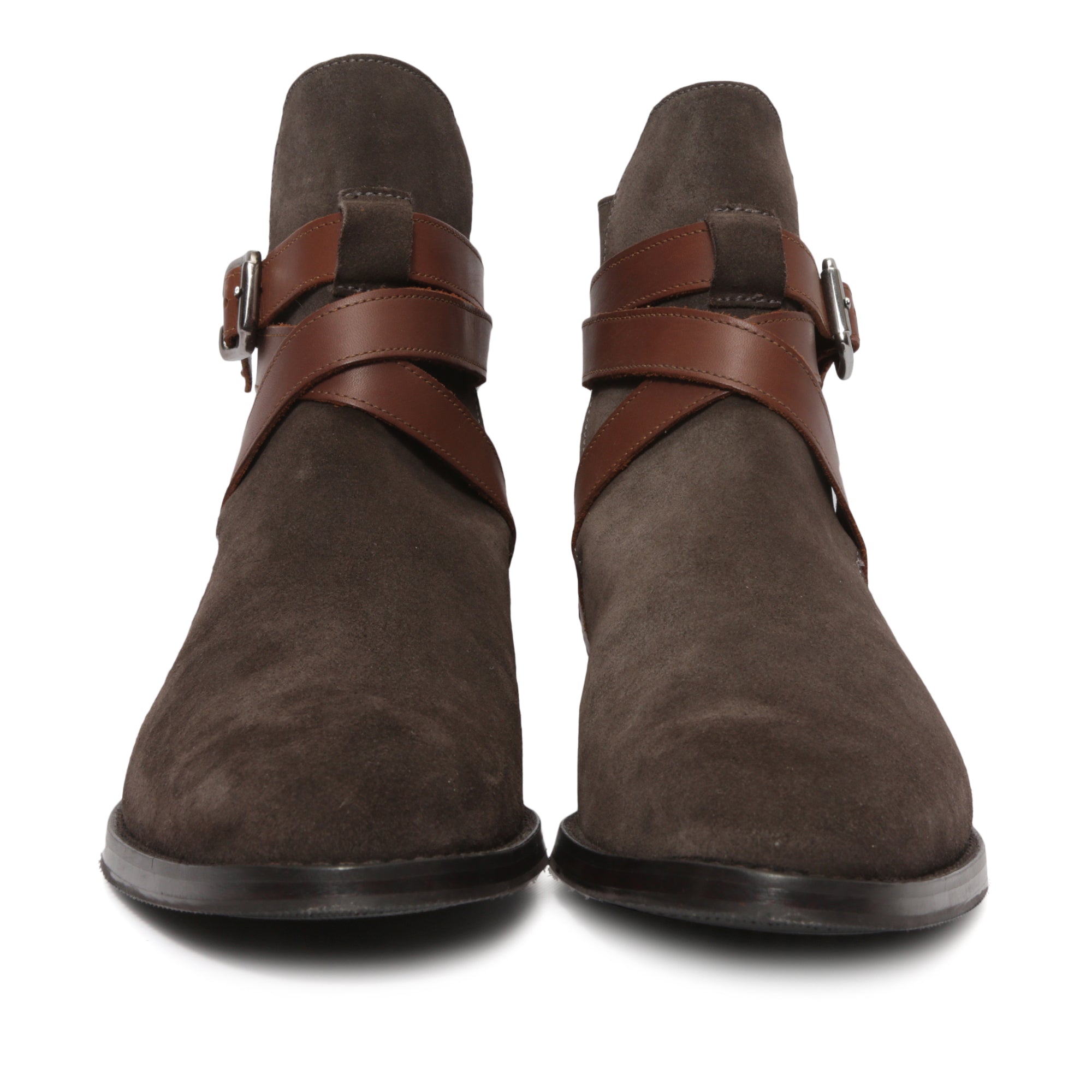 Bottes Jodhpur en daim marron avec brides de couleur fauve : Les bottes Jodhpur