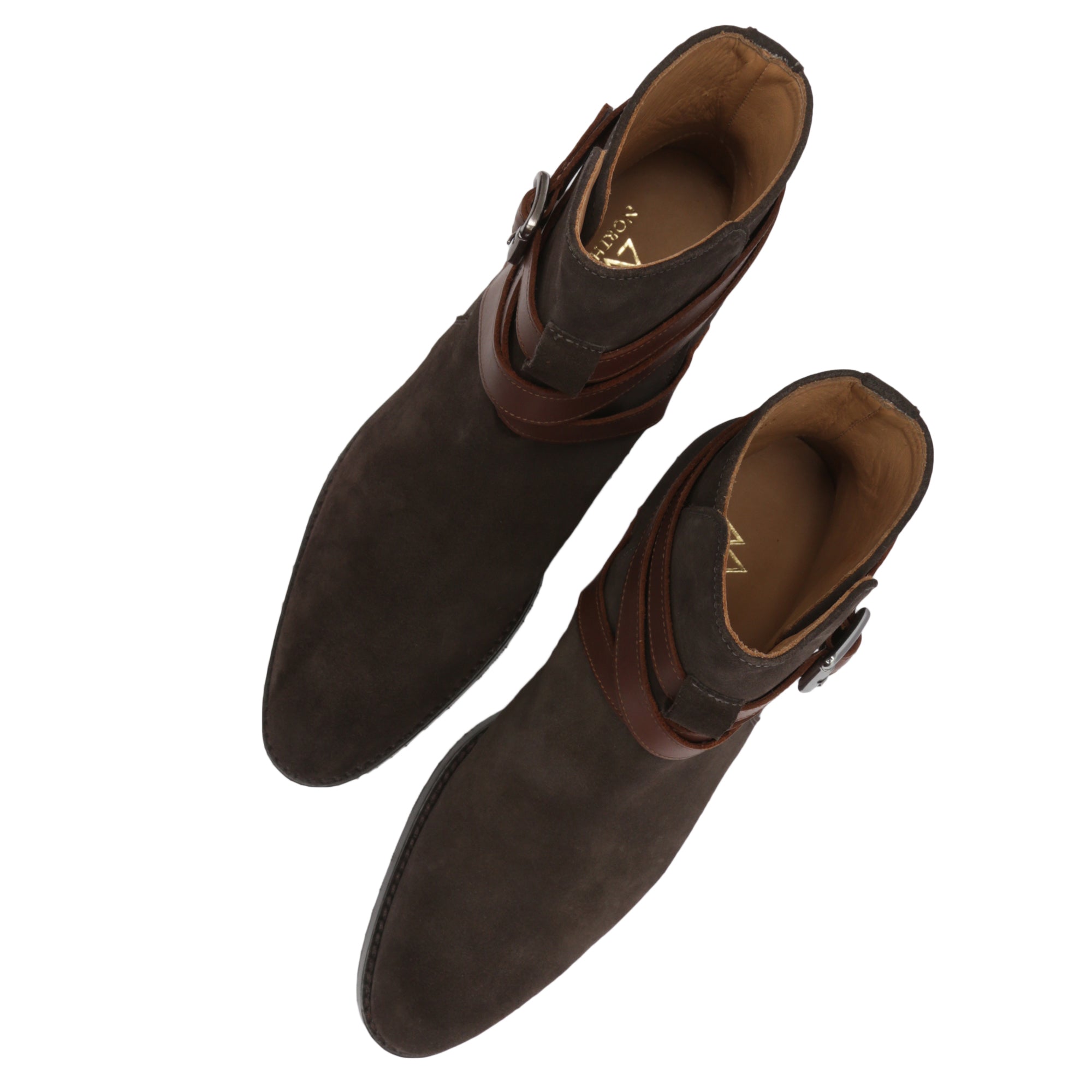 Bottes Jodhpur en daim marron avec brides de couleur fauve : Les bottes Jodhpur