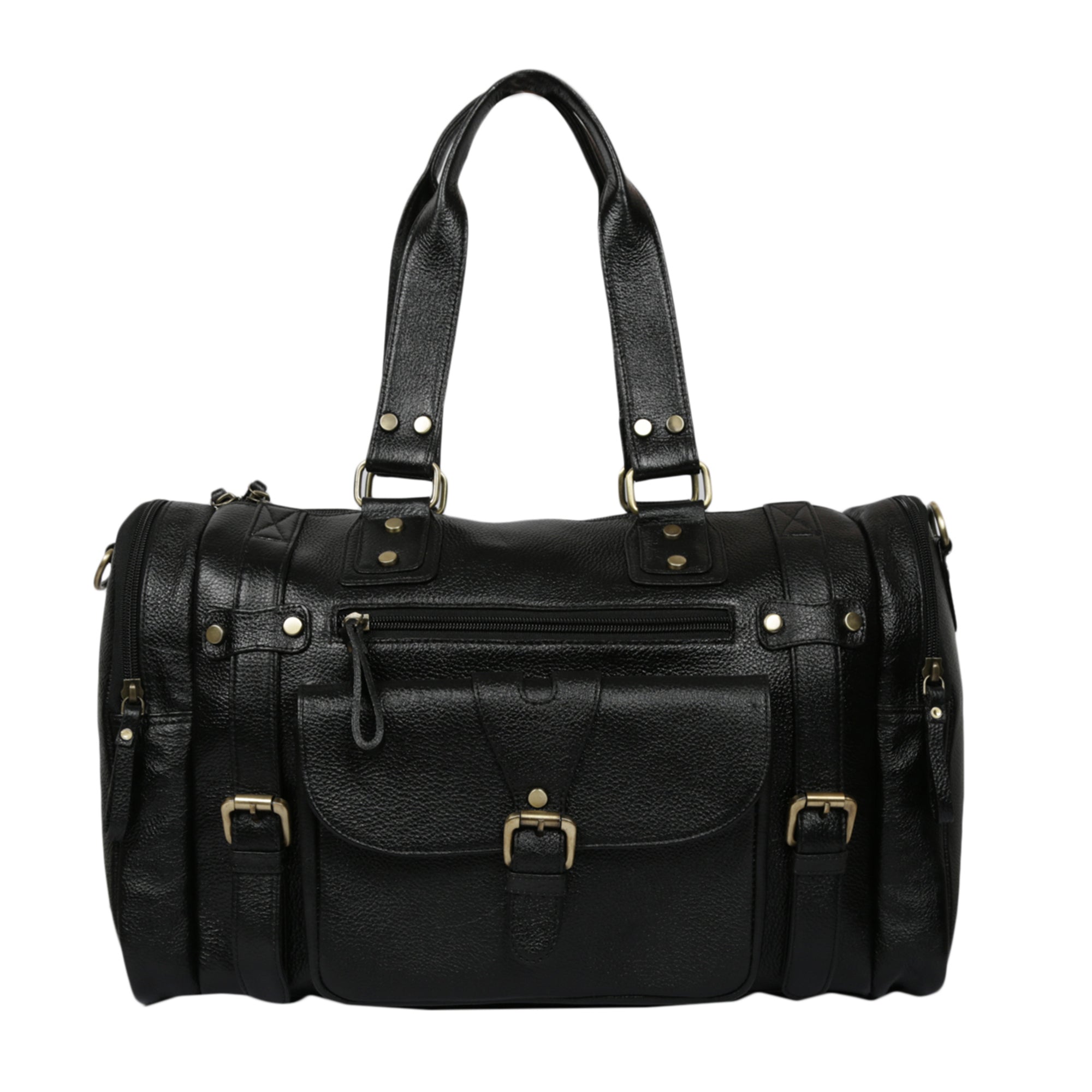 Leather Duffle Bag : Weekender In Jet black