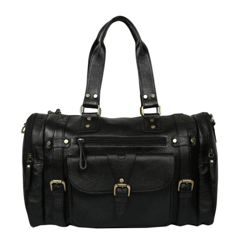 Leather Duffle Bag : Weekender In Jet black