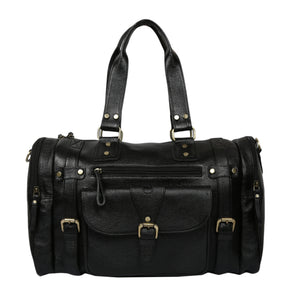 Leather Duffle Bag : Weekender In Jet black