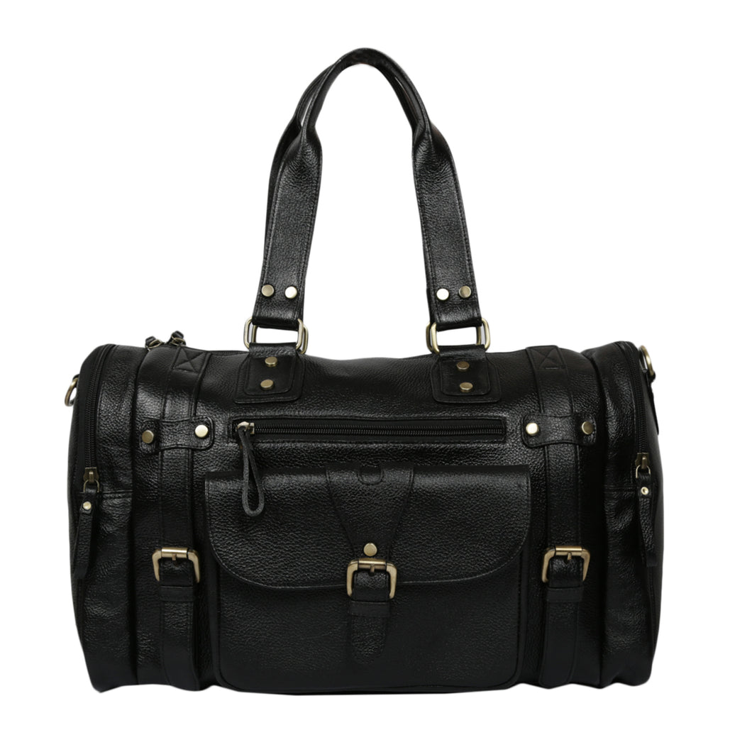 Leather Duffle Bag : Weekender In Jet black