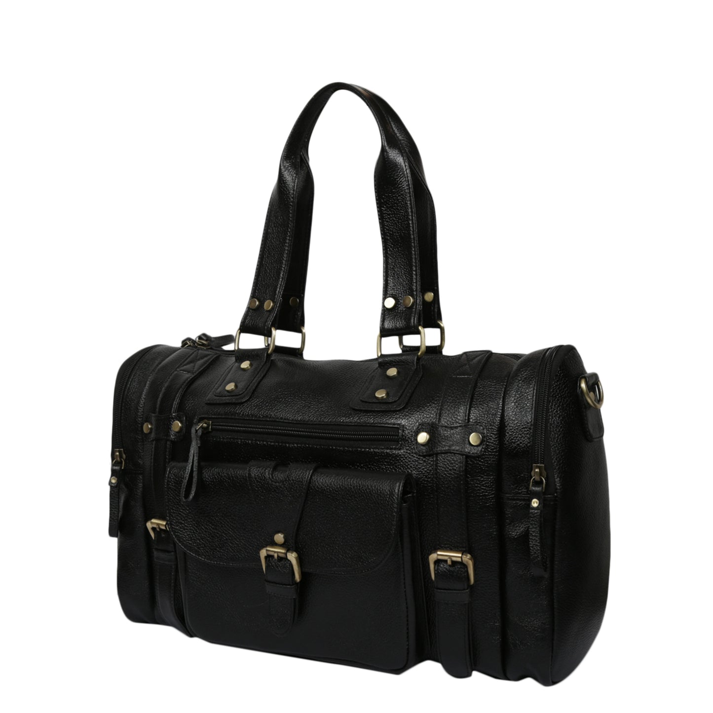 Leather Duffle Bag : Weekender In Jet black