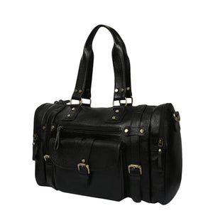 Leather Duffle Bag : Weekender In Jet black