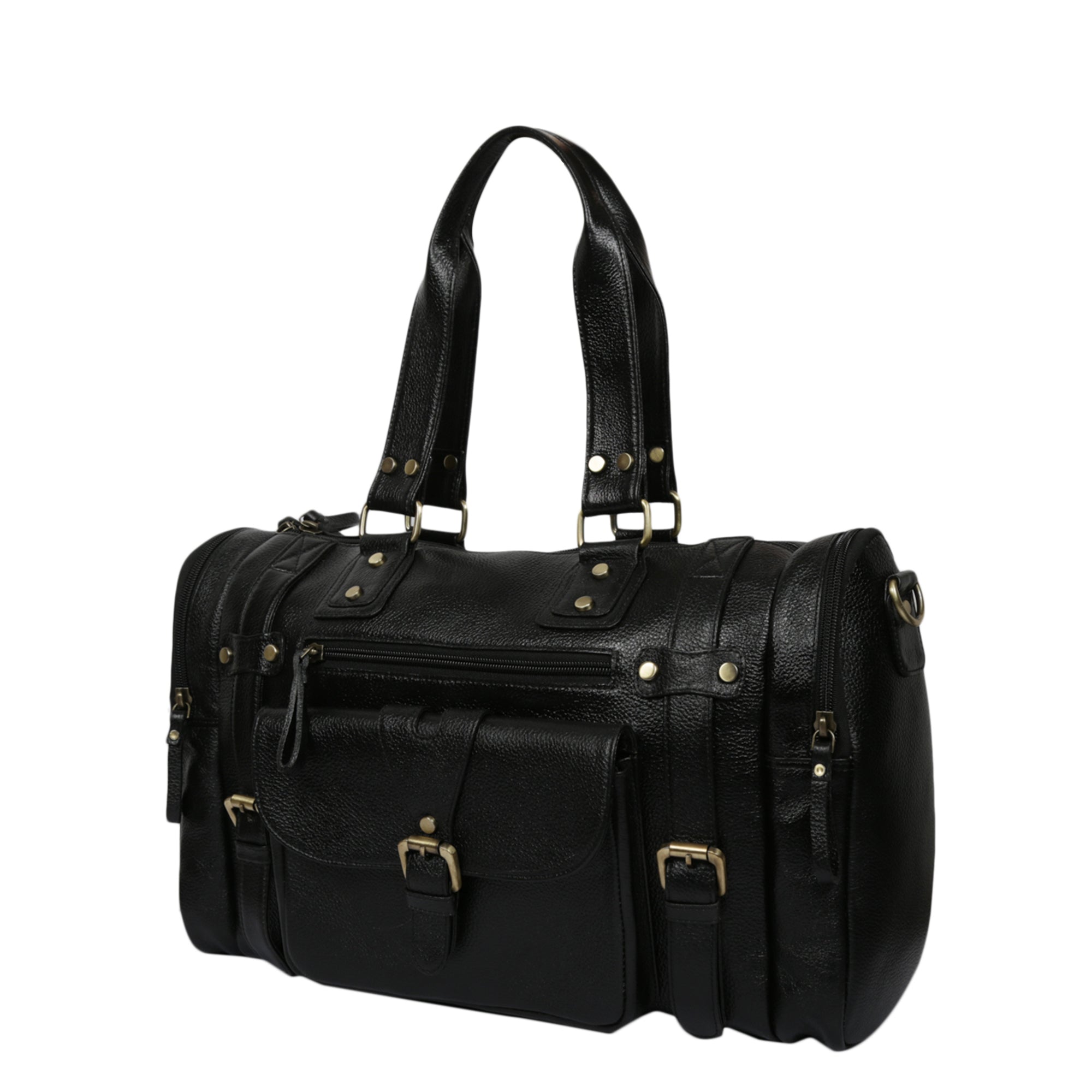 Leather Duffle Bag : Weekender In Jet black