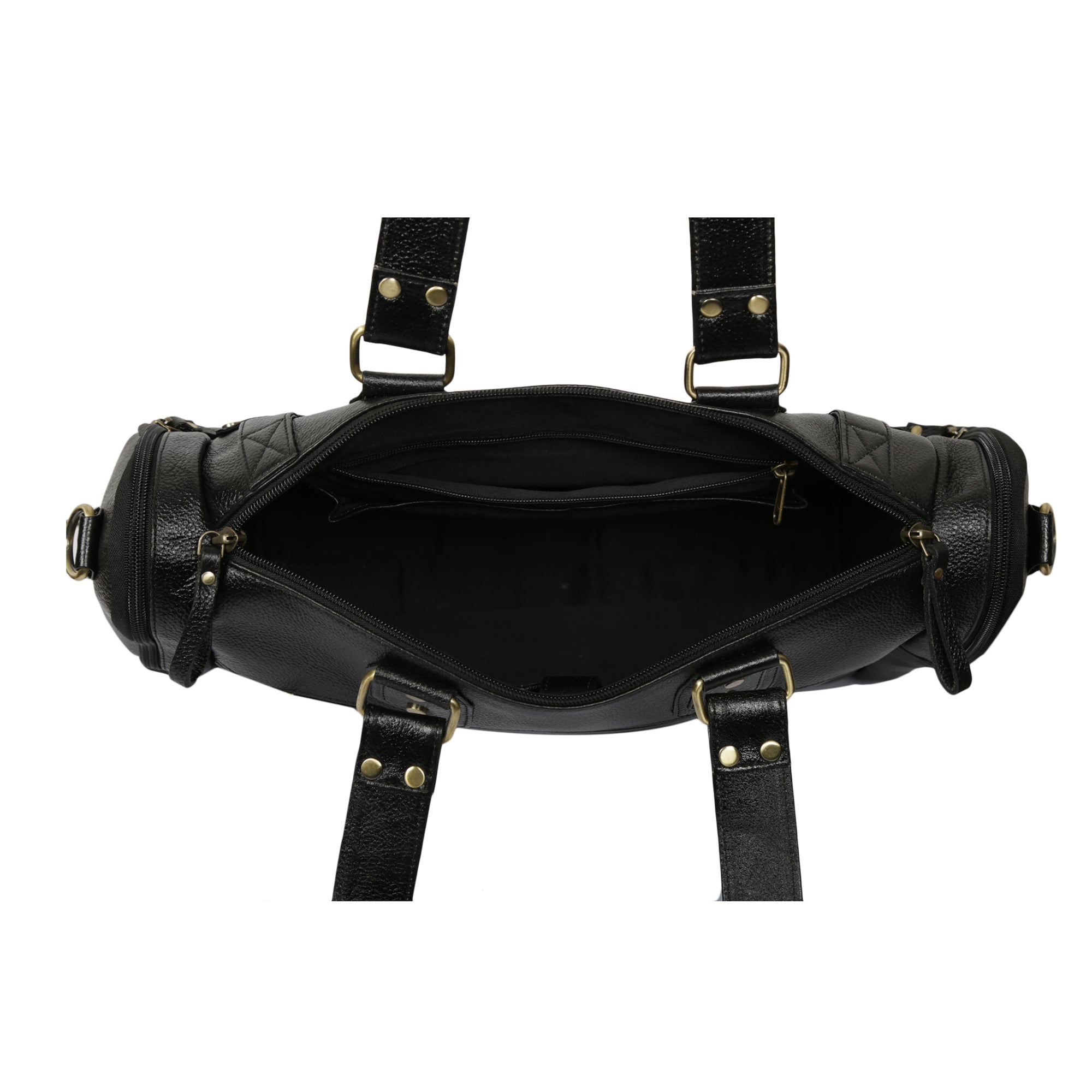 Leather Duffle Bag : Weekender In Jet black