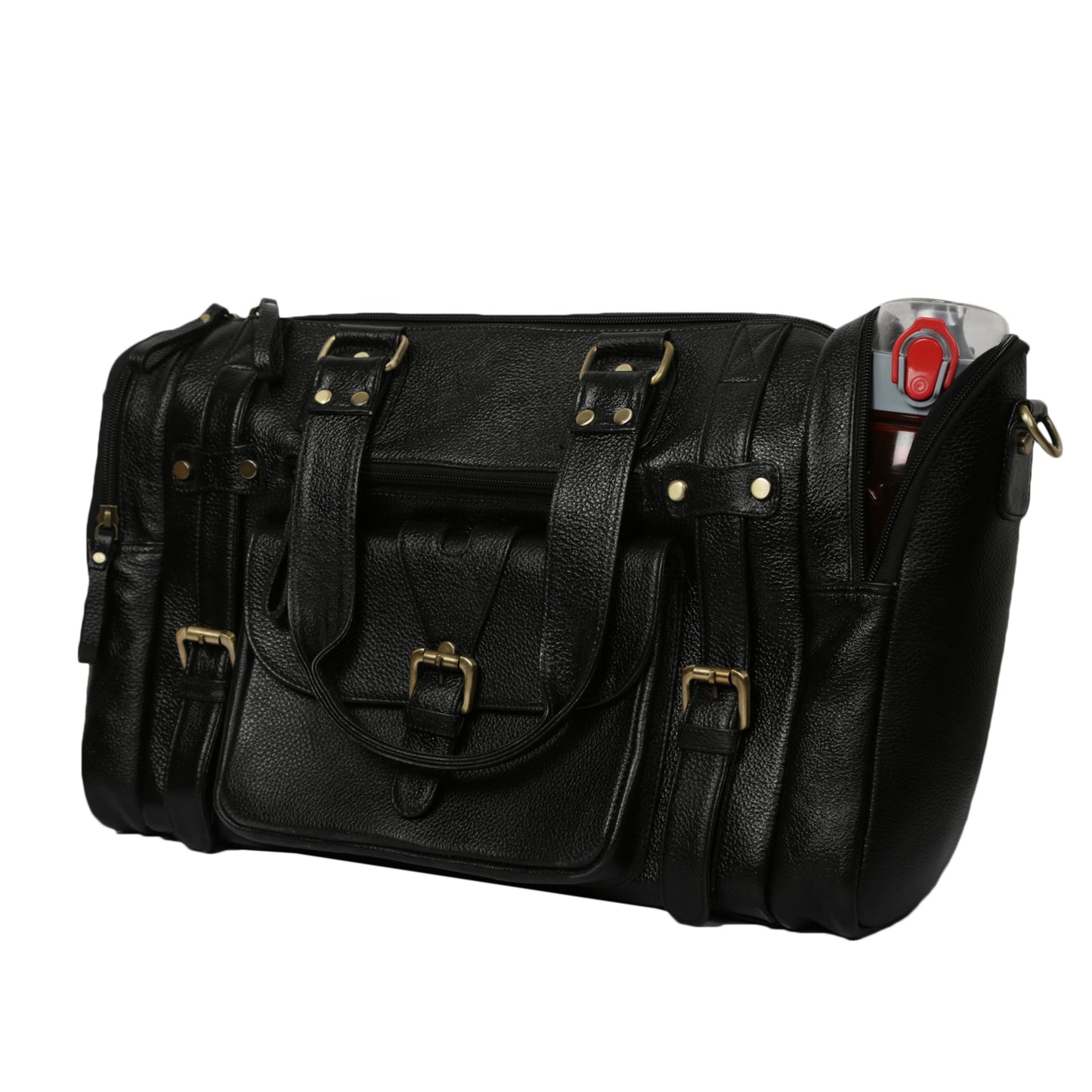 Leather Duffle Bag : Weekender In Jet black