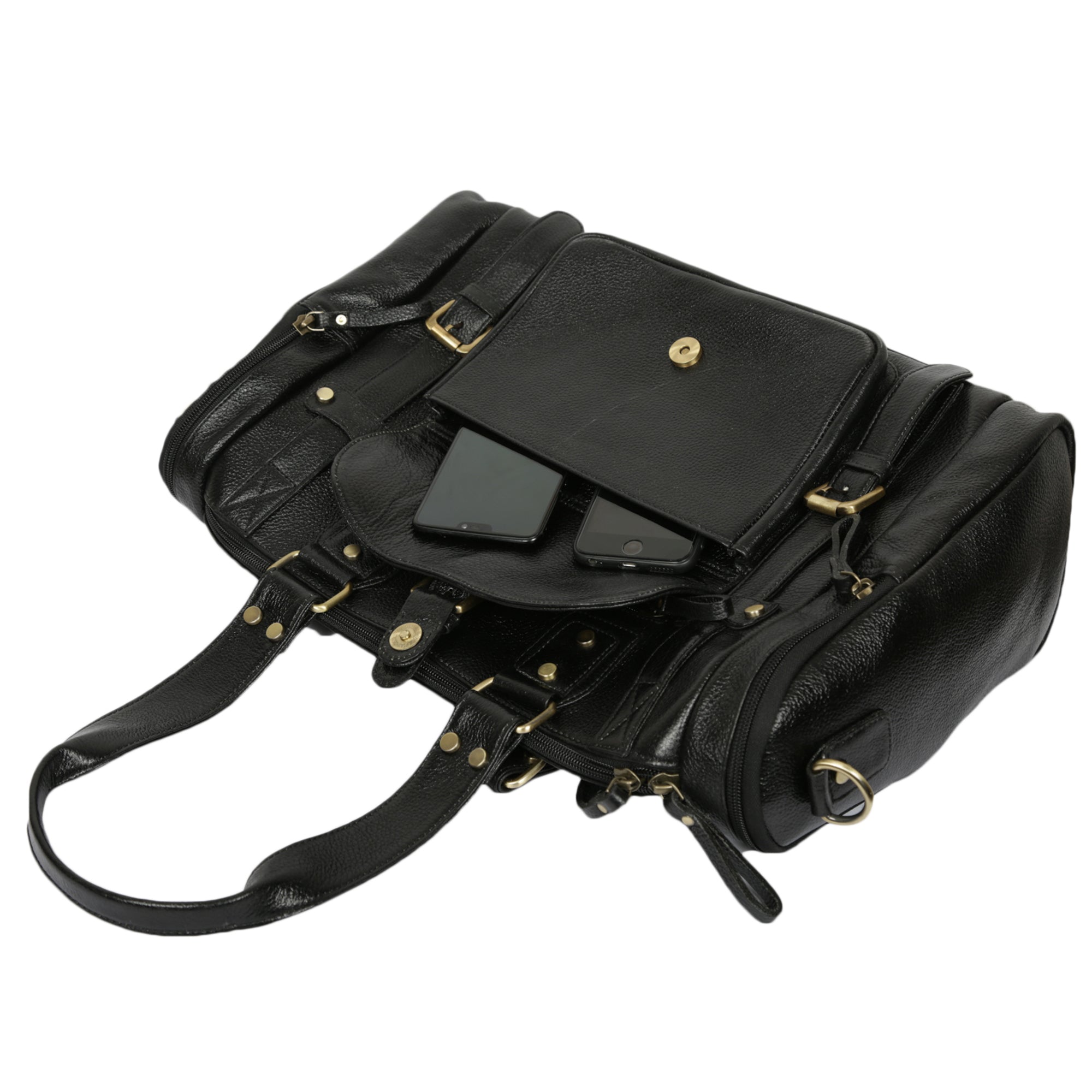 Leather Duffle Bag : Weekender In Jet black