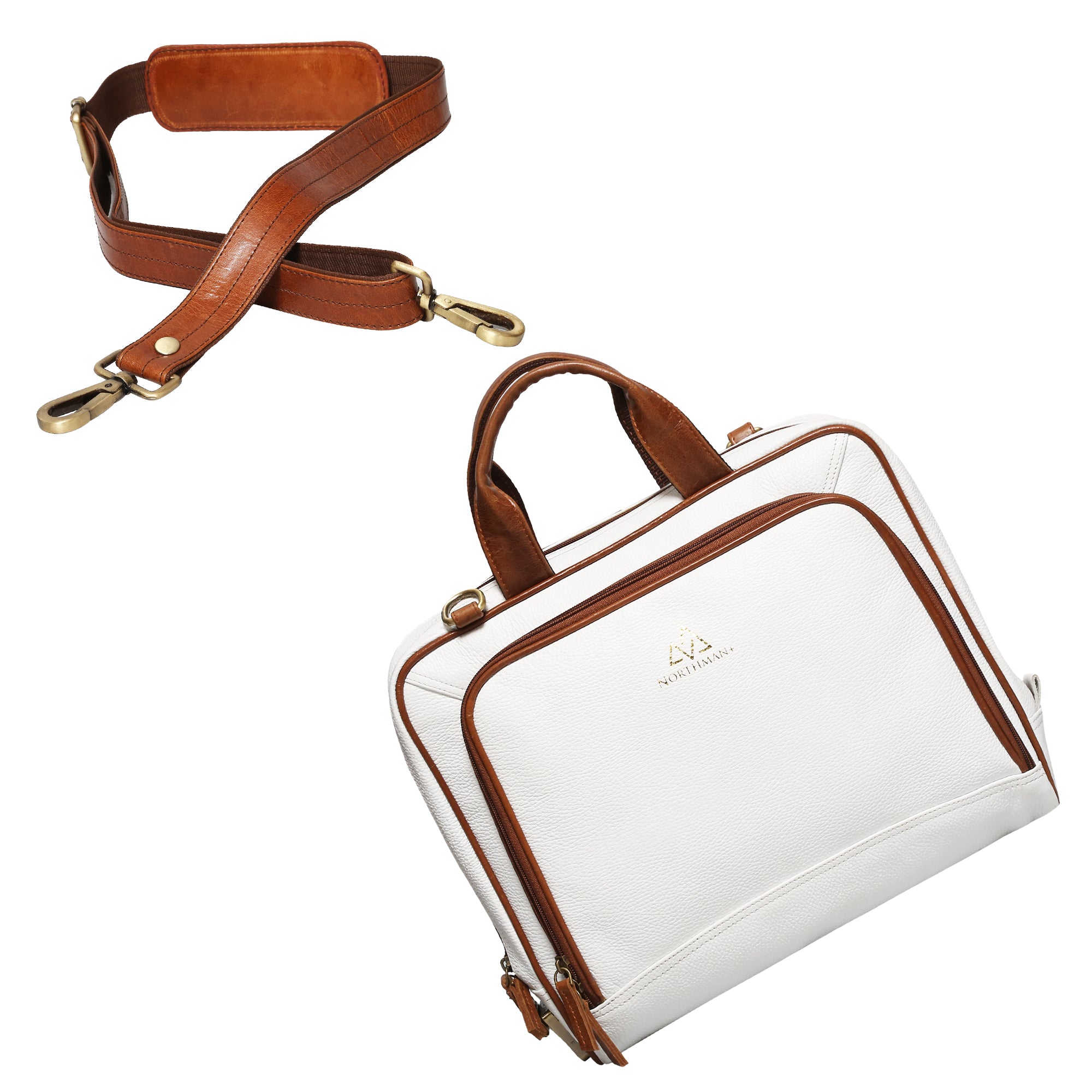 Leather Laptop Messenger Bag  : The CEO Bag in White