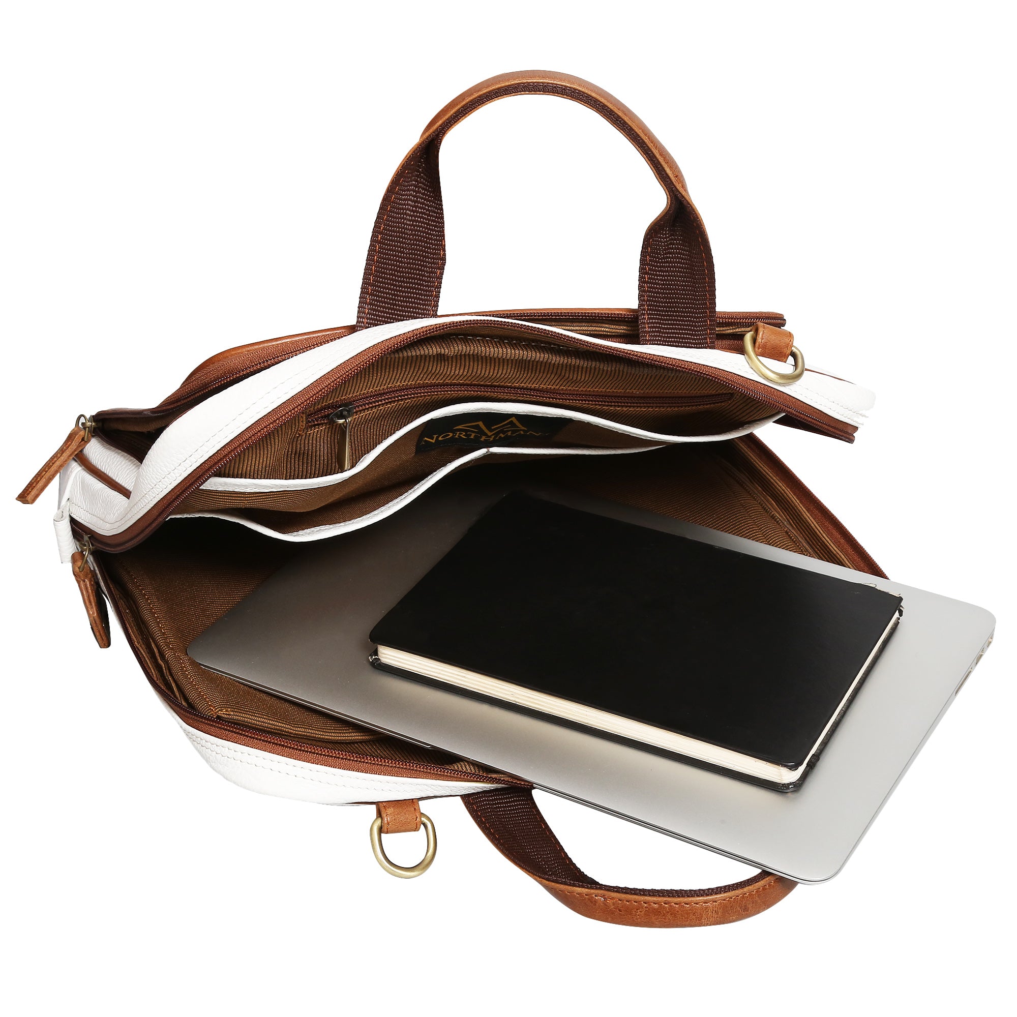 Leather Laptop Messenger Bag  : The CEO Bag in White
