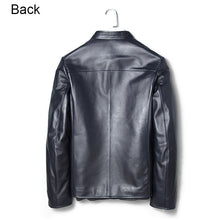 Classic leather jacket in Navy Blue for Men.