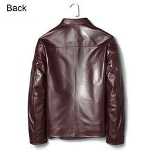 Classic leather jacket in Burgundy for Men.