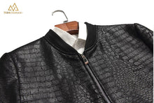 Men's Slim fit leather bomber jacket Alligator Embossed