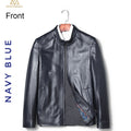 Classic leather jacket in Navy Blue for Men.