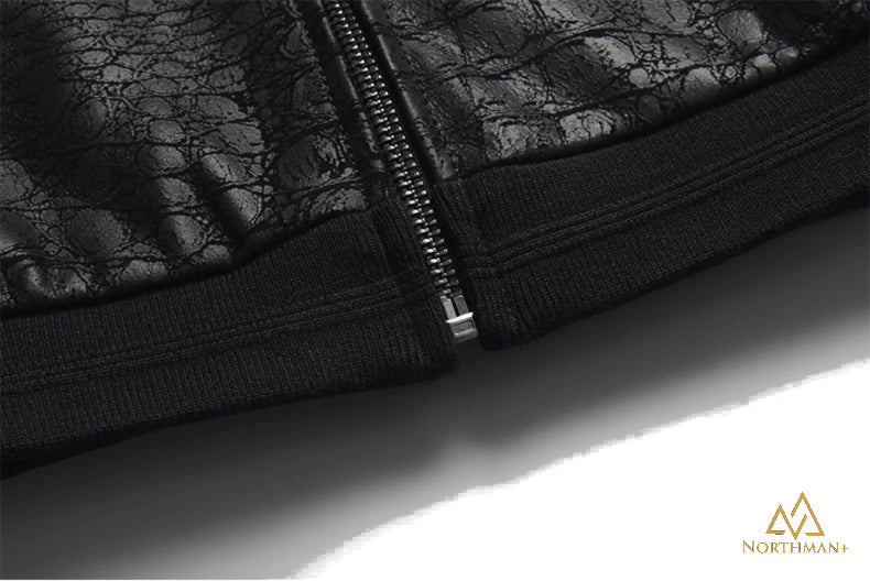 Blouson bombardier en cuir ajusté pour homme Imprimé crocodile