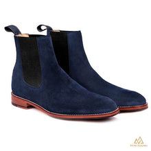Navy suede chelsea boots