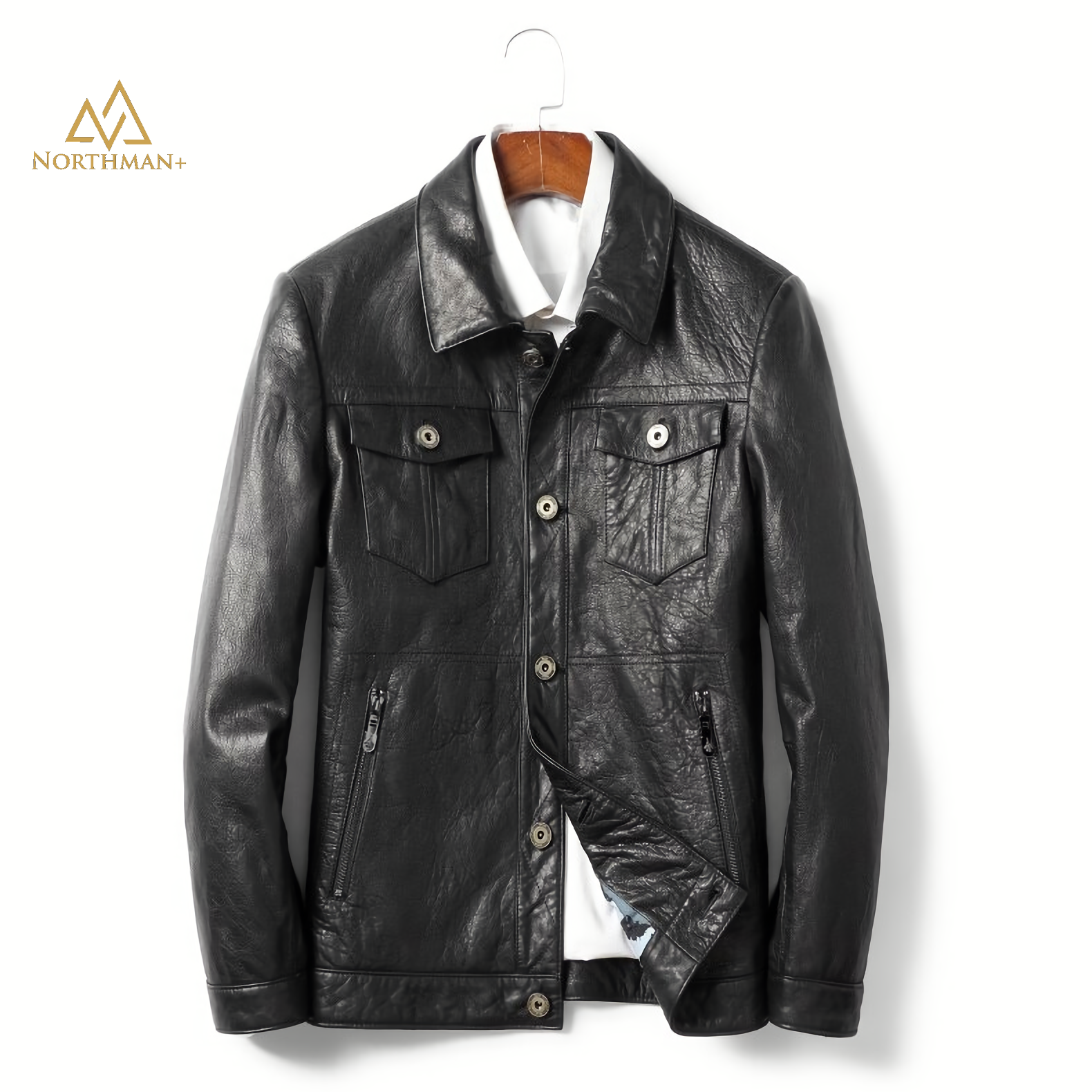 Veste en cuir de sergent Field, noire