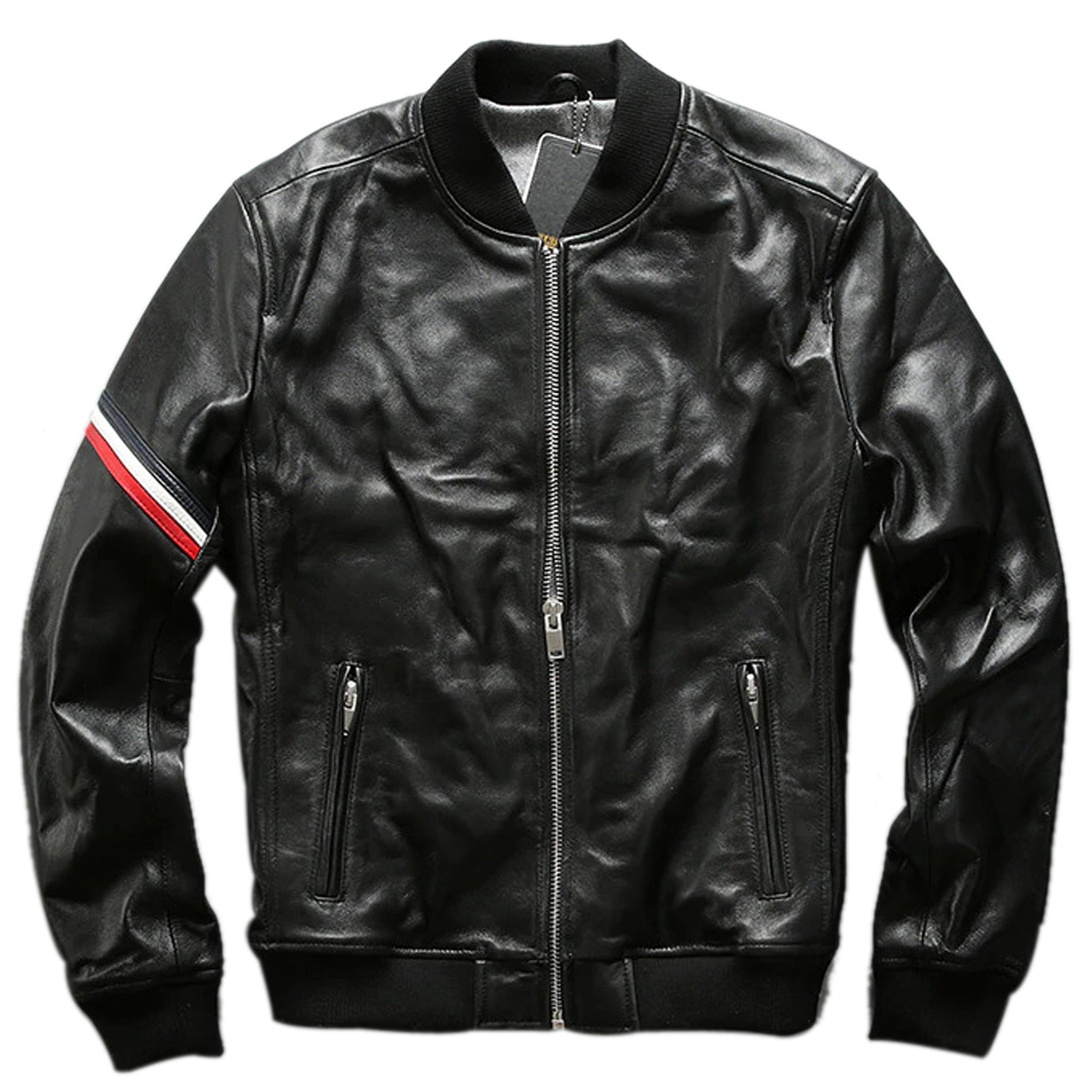 Men's Slim fit leather bomber jacket : The Lining bomber