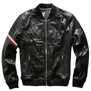 Men's Slim fit leather bomber jacket : The Lining bomber